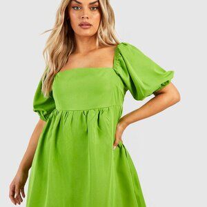 BooHoo Woven Puff Sleeve Smock Dress